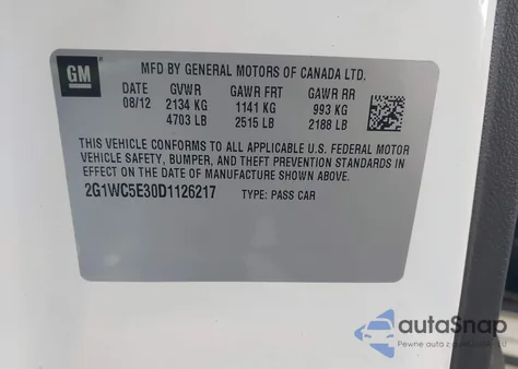 2013 Chevrolet Impala Ltz from USA, damaged, VIN 2G1WC5E30D1126217